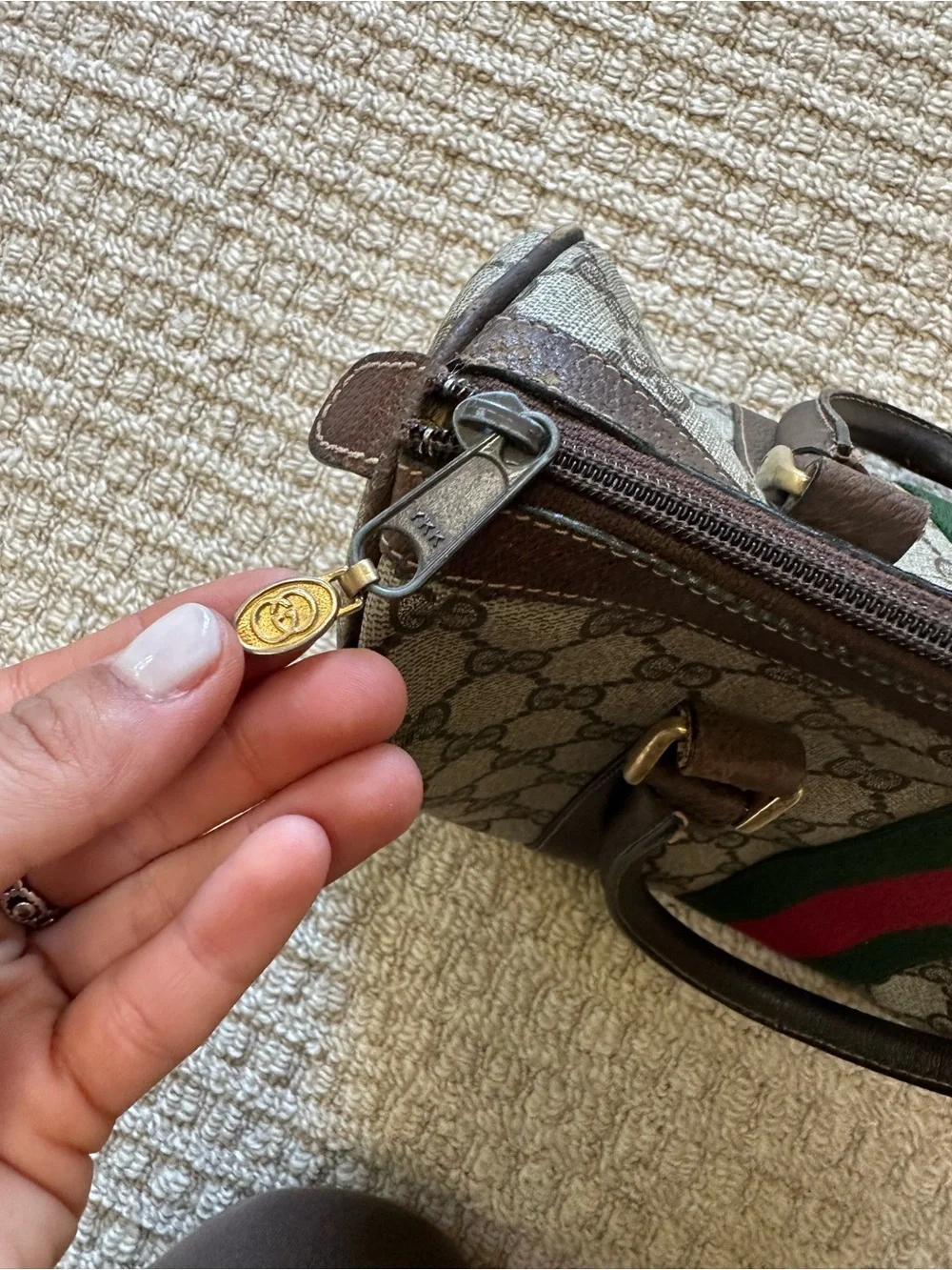 Authentic Gucci Vintage 80s Supreme GG Handle Leather Boston Doctor Bag